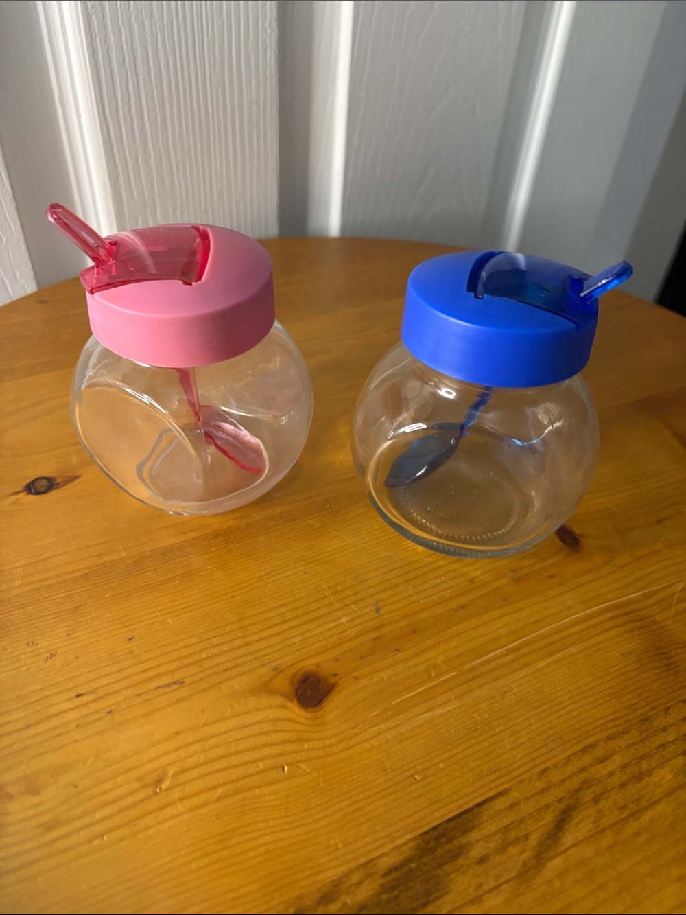 Set of 2 Clear Glass Spice Jars with Spoons